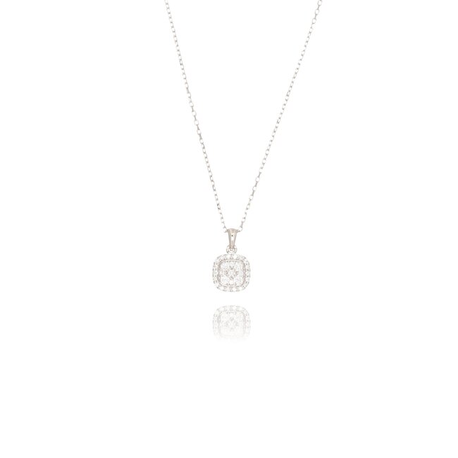 Witgouden collier met vierkante diamanthanger