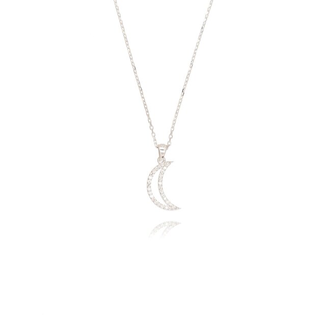 Elegant witgouden maan collier met 0.10 ct F-G SI diamanten