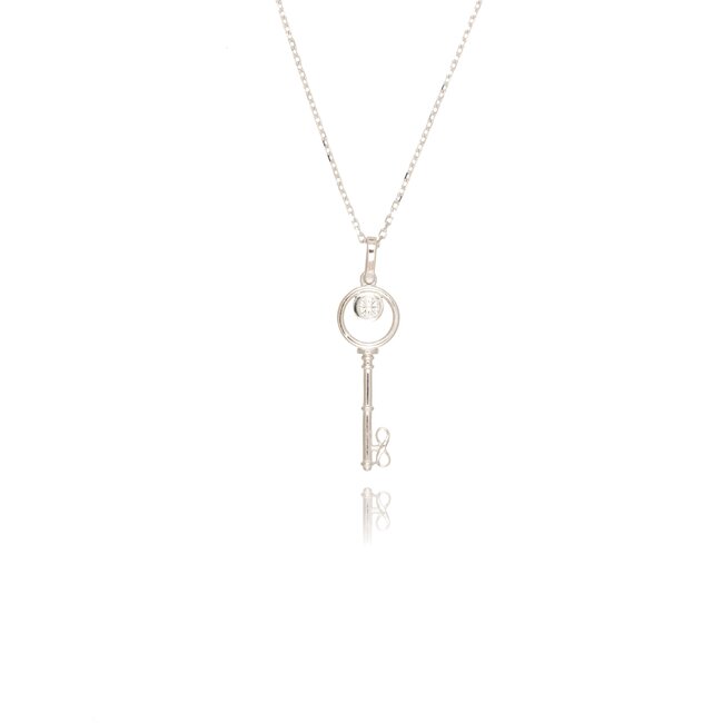 Elegant witgouden sleutel collier met 0.08 ct F-G SI diamant