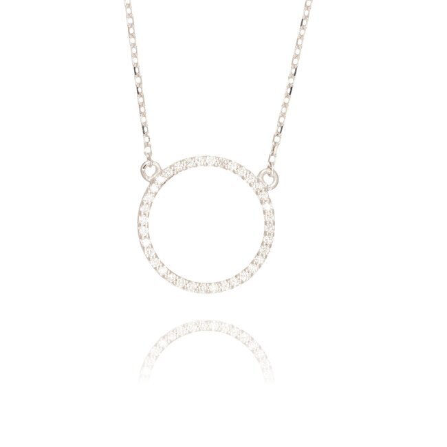 Elegant witgouden cirkel collier met 0.14 ct F-G SI diamanten