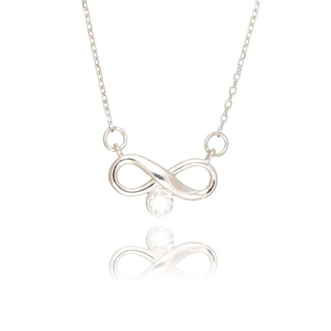 Elegant witgouden infinity collier met 0.09 ct E-F SI diamant