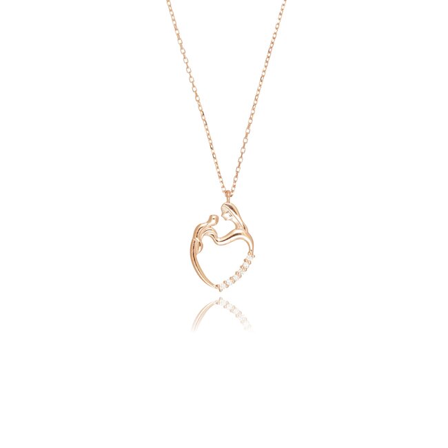Elegant roségouden moeder-kind hart collier met 0.06 ct F-G SI diamant