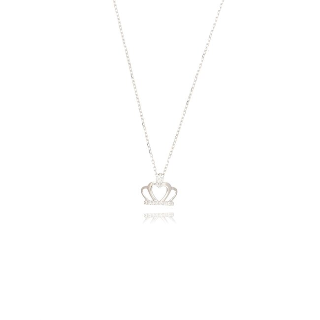 Elegant witgouden kroon collier met hartdetail en 0.07 ct F-G SI diamant