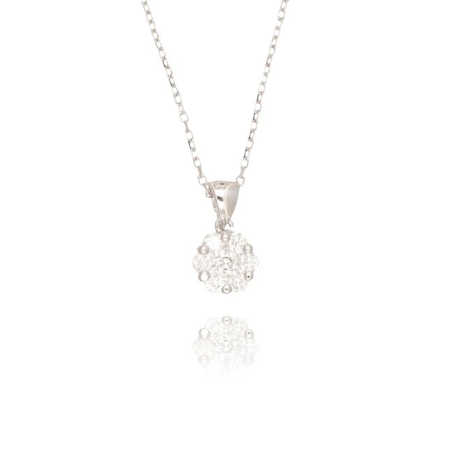 Elegant witgouden diamanten cluster collier met 0.21 ct F-G SI