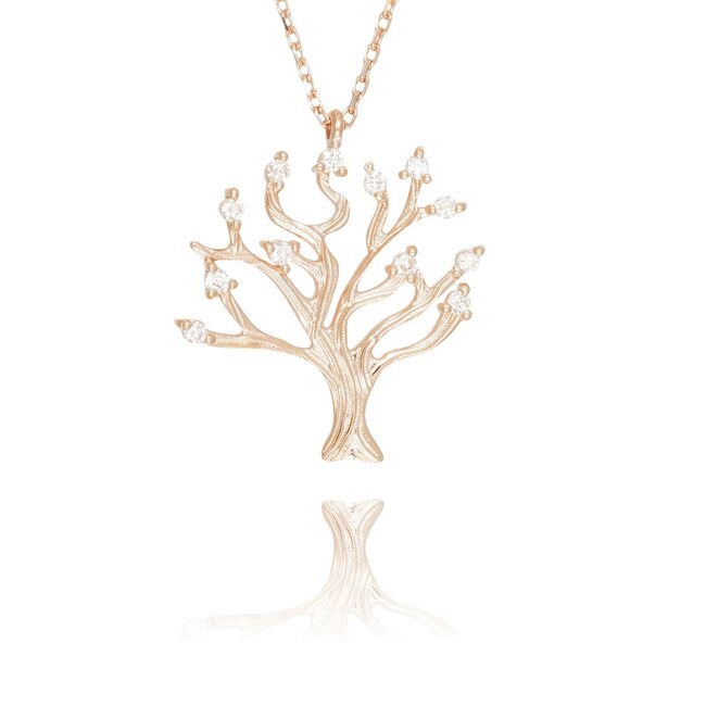 Roségouden levensboom collier met 0,14 ct diamant