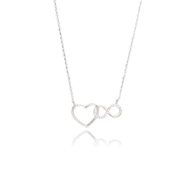 Elegant witgouden hart infinity collier met 0.04 ct diamant