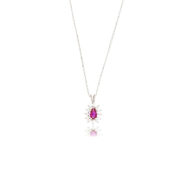 Elegant witgouden robijn collier met 0.20 ct robijn en 0.13 ct diamant