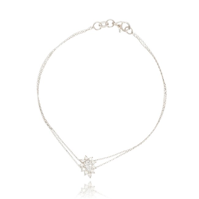 Exclusieve witgouden bloem armband met briljant en peergeslepen diamanten