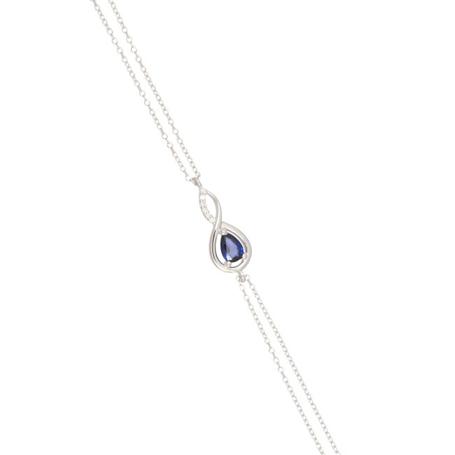 Elegante witgouden infinity armband met peervormige saffier en diamant