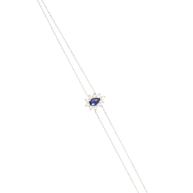 Elegante witgouden bloem armband met peervormige saffier en diamant