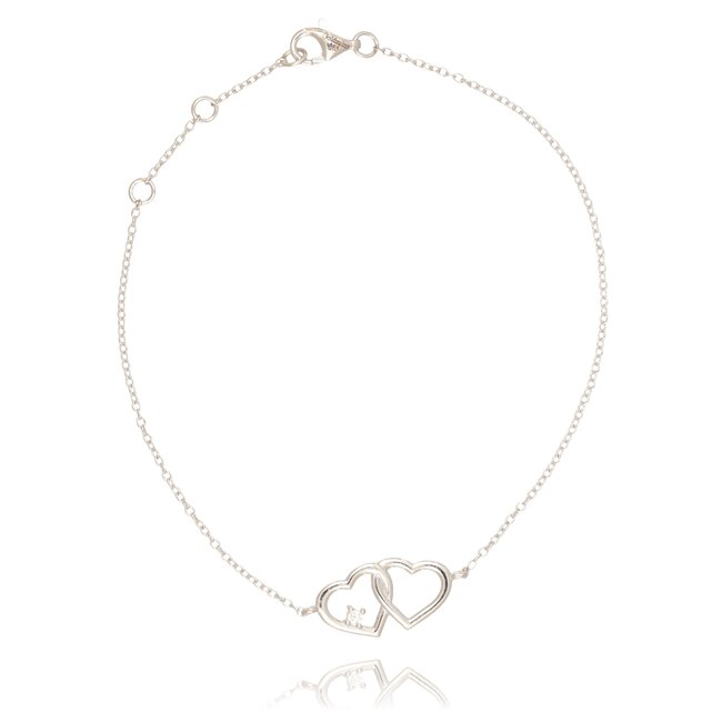 Elegante witgouden armband met dubbele hartjes en diamant