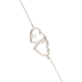 Witgouden Armband Dubbel Hart met Diamant