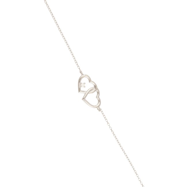 Elegante witgouden armband met dubbele hartjes en diamant