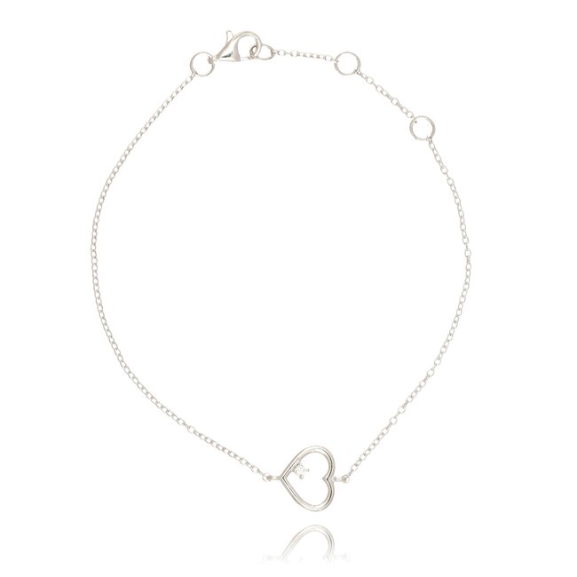 Elegante witgouden armband met open hartje en diamant