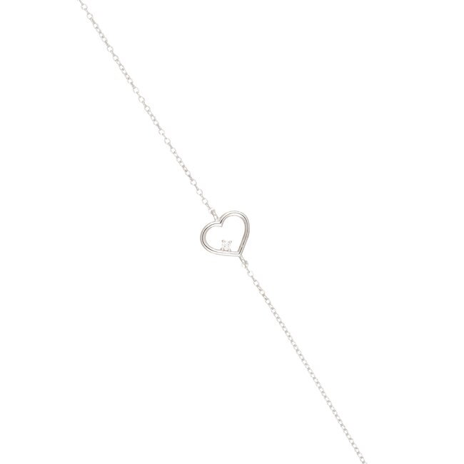 Elegante witgouden armband met open hartje en diamant