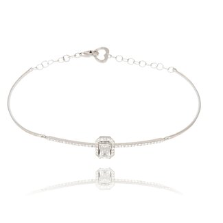 Witgouden Armband met Emerald Cut Steen en Diamanten