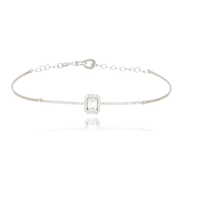 Exclusieve witgouden armband met emerald cut middensteen en diamant halo