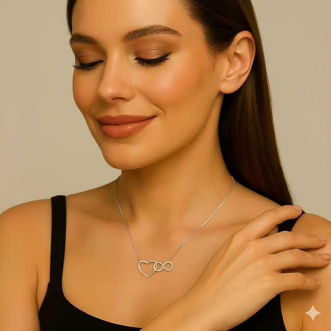 Elegant witgouden hart infinity collier met 0.04 ct diamant