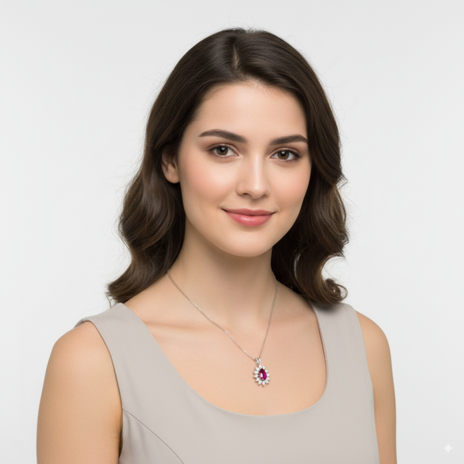 Elegant witgouden robijn collier met 0.20 ct robijn en 0.13 ct diamant