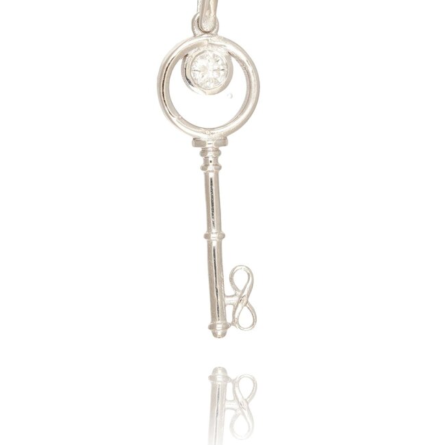 Goldmine Elegante sleutel hanger van witgoud met briljant diamantje