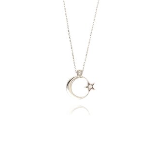Witgouden Maan En Ster Hanger Met Diamant