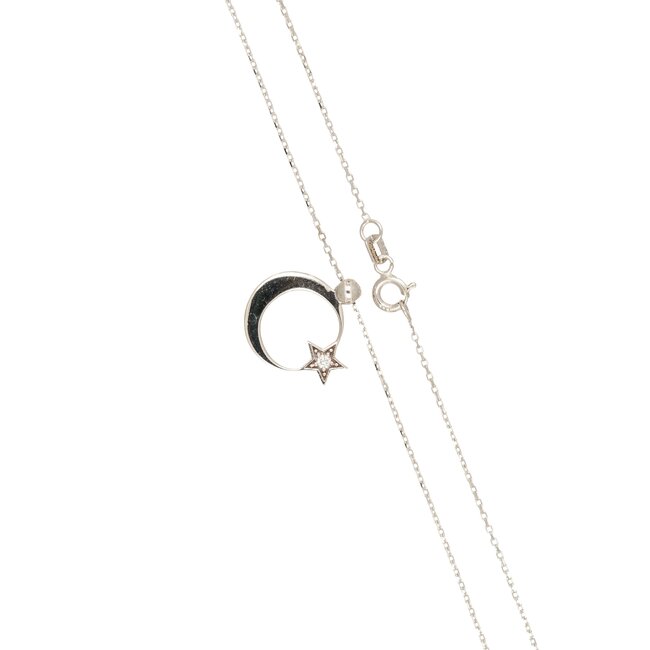 Goldmine Symbolische maan en ster hanger van witgoud met diamant