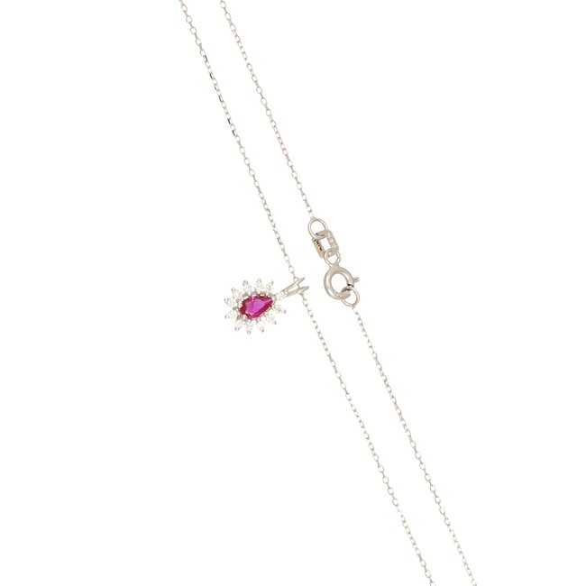 Goldmine Luxe witgouden hanger met peervormige robijn en diamant