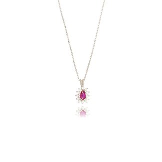 Witgouden Robijn Hanger Met Diamant 0.20 Ct