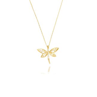 Gouden Libelle Ketting met Zirkonia