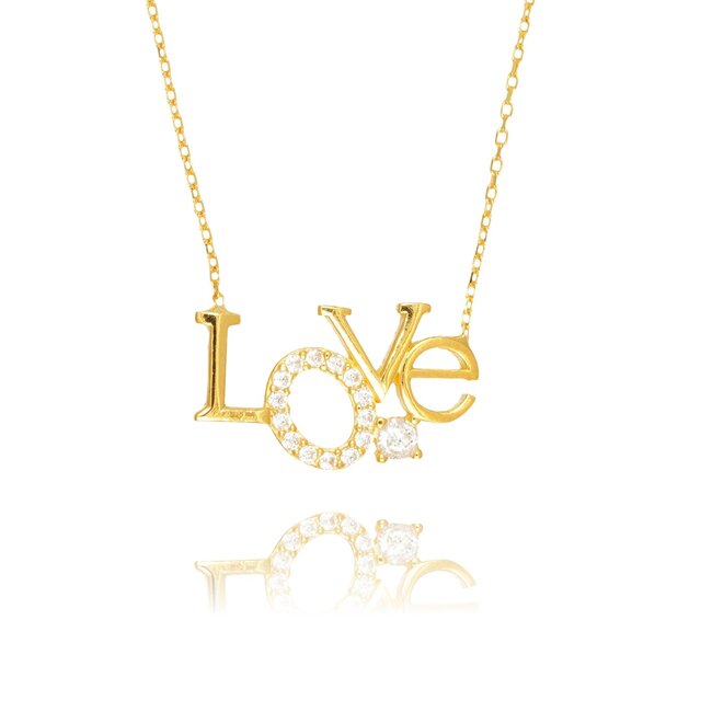 Gouden Love Hanger met Sprankelende Zirkonia Stenen