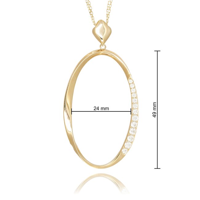 Gouden collier met grote ovale hanger en zirkonia