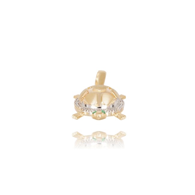 Elegante gouden schildpad hanger met fonkelende zirkonia details en groene accenten
