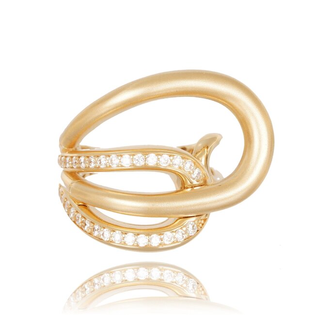 Gouden ring met golvend design en zirkonia