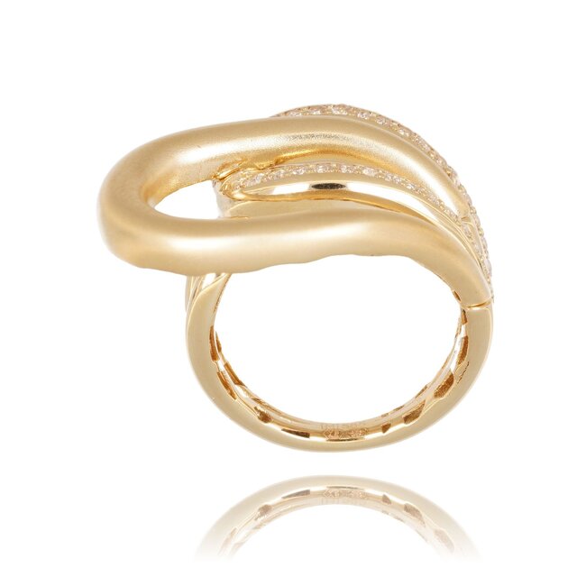 Gouden ring met golvend design en zirkonia