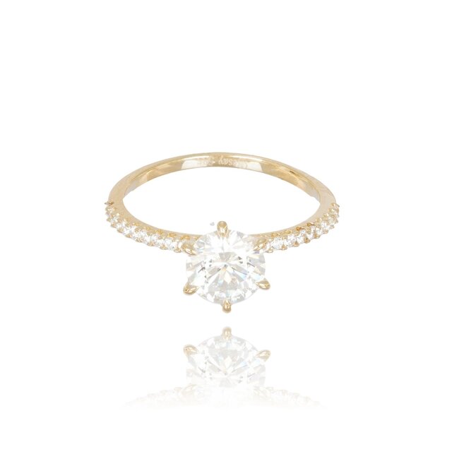 Goldmine Luxe gouden solitair ring met Swarovski steen en pavé band
