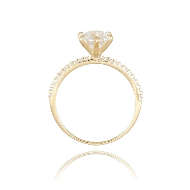 Goldmine Luxe gouden solitair ring met Swarovski steen en pavé band