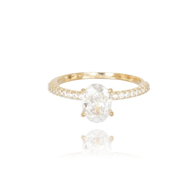 Elegante gouden ring met ovale Swarovski-steen en pavé band