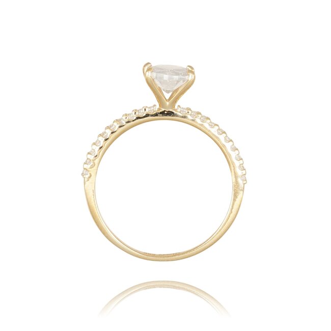 Elegante gouden ring met ovale Swarovski-steen en pavé band
