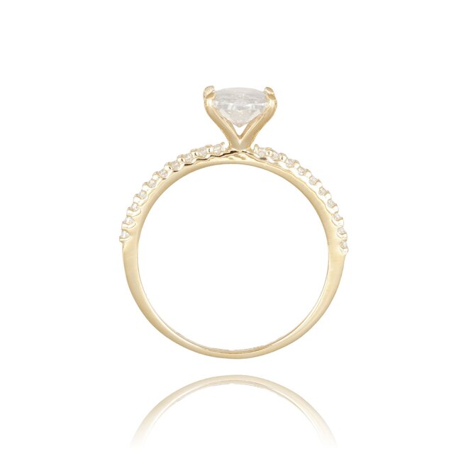 Elegante gouden solitair ring met Swarovski-steen en pavé band