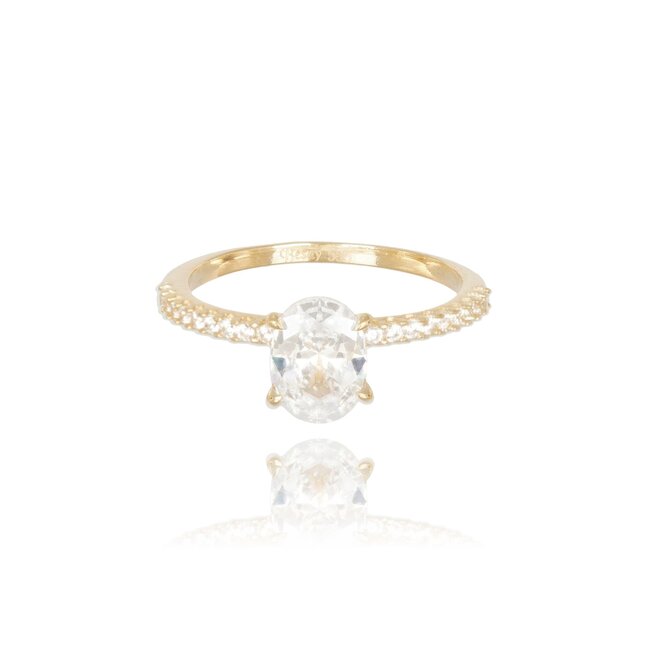 Elegante gouden solitair ring met Swarovski-steen en pavé band