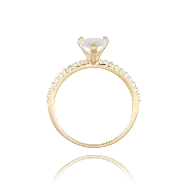 Elegante gouden ring met peervormige Swarovski-steen en pavé band
