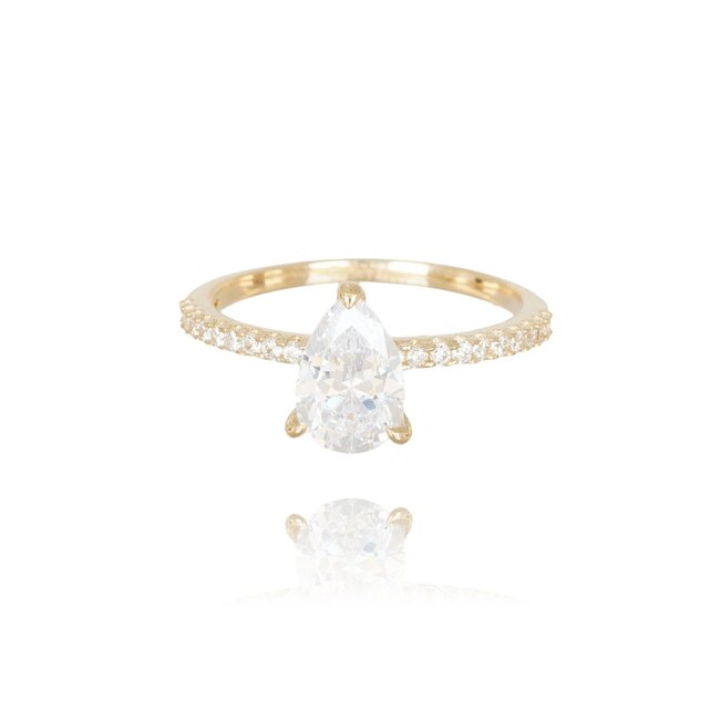 Elegante gouden ring met peervormige Swarovski-steen en pavé band