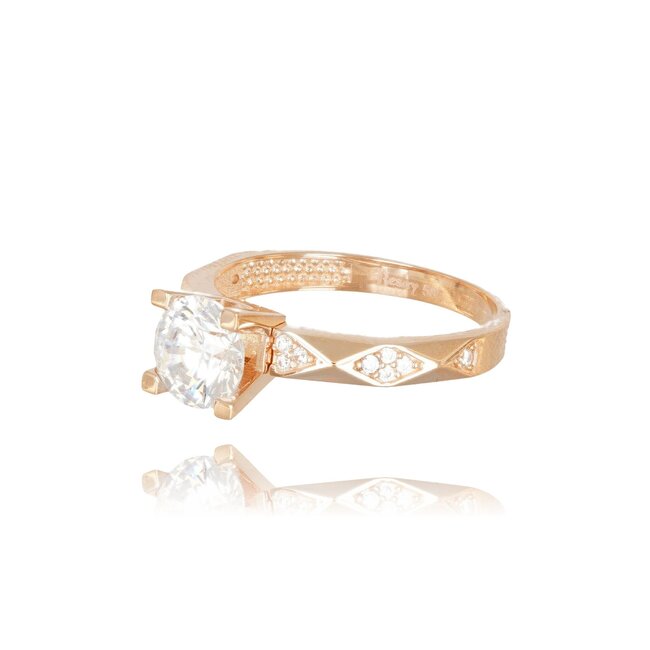 Elegante roségouden ring met solitaire Swarovski-steen en luxe band