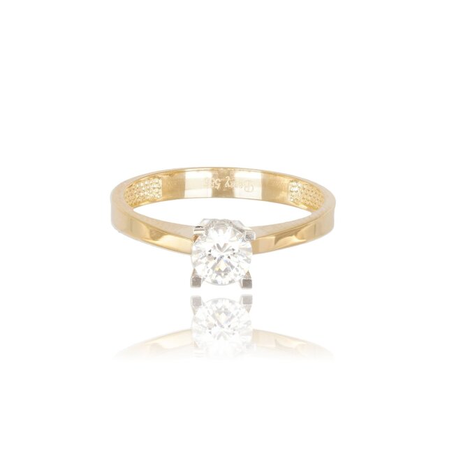 Strakke gouden solitair-ring met ronde Swarovski-stee