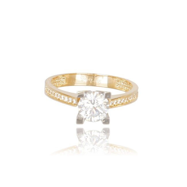 Luxe gouden solitair ring met Swarovski-steen en pavé zijkanten