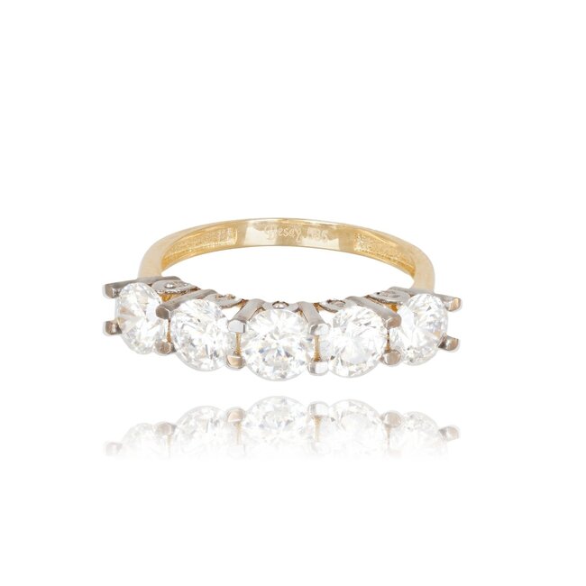 Luxe gouden rijring met vijf ronde Swarovski-stenen