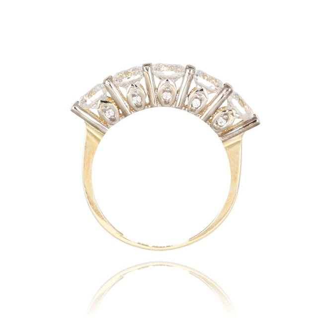 Gouden rijring met vijf ronde Swarovski-stenen