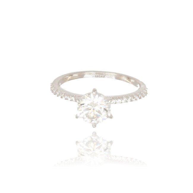 Witgouden ring met Swarovski-zijsteentjes