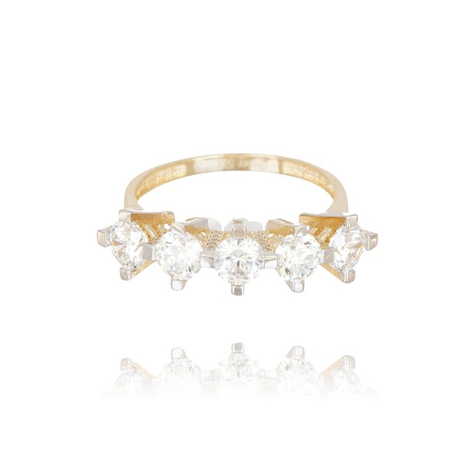 Stijlvolle geelgouden damesring met vijf Swarovski-stenen