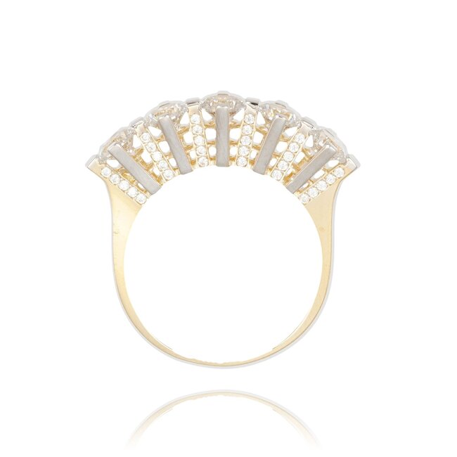 Stijlvolle geelgouden damesring met vijf Swarovski-stenen